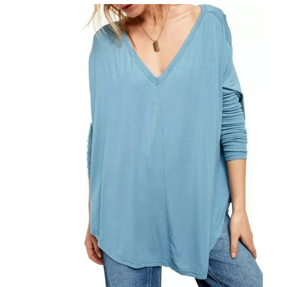 ✅Free People Moonshine Blue Mountain Relaxed Top M - Picture 4 of 12